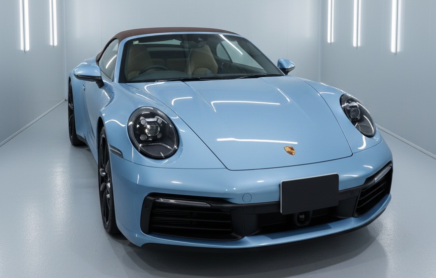 ポルシェ 911カブリオレ カレラ グレーシャブルーラッピング
